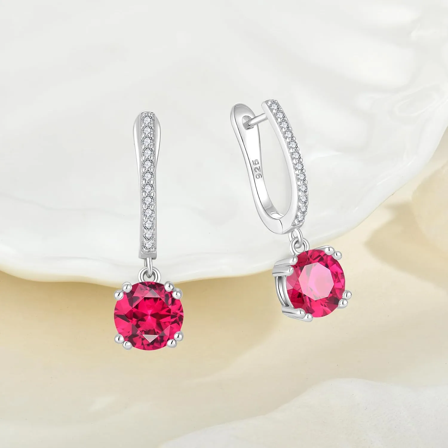 925 Sterling Silver Dangle Drop Birthstone Earrings for Women Cubic Zirconia Huggie Hoop Leverback Dangling Earring