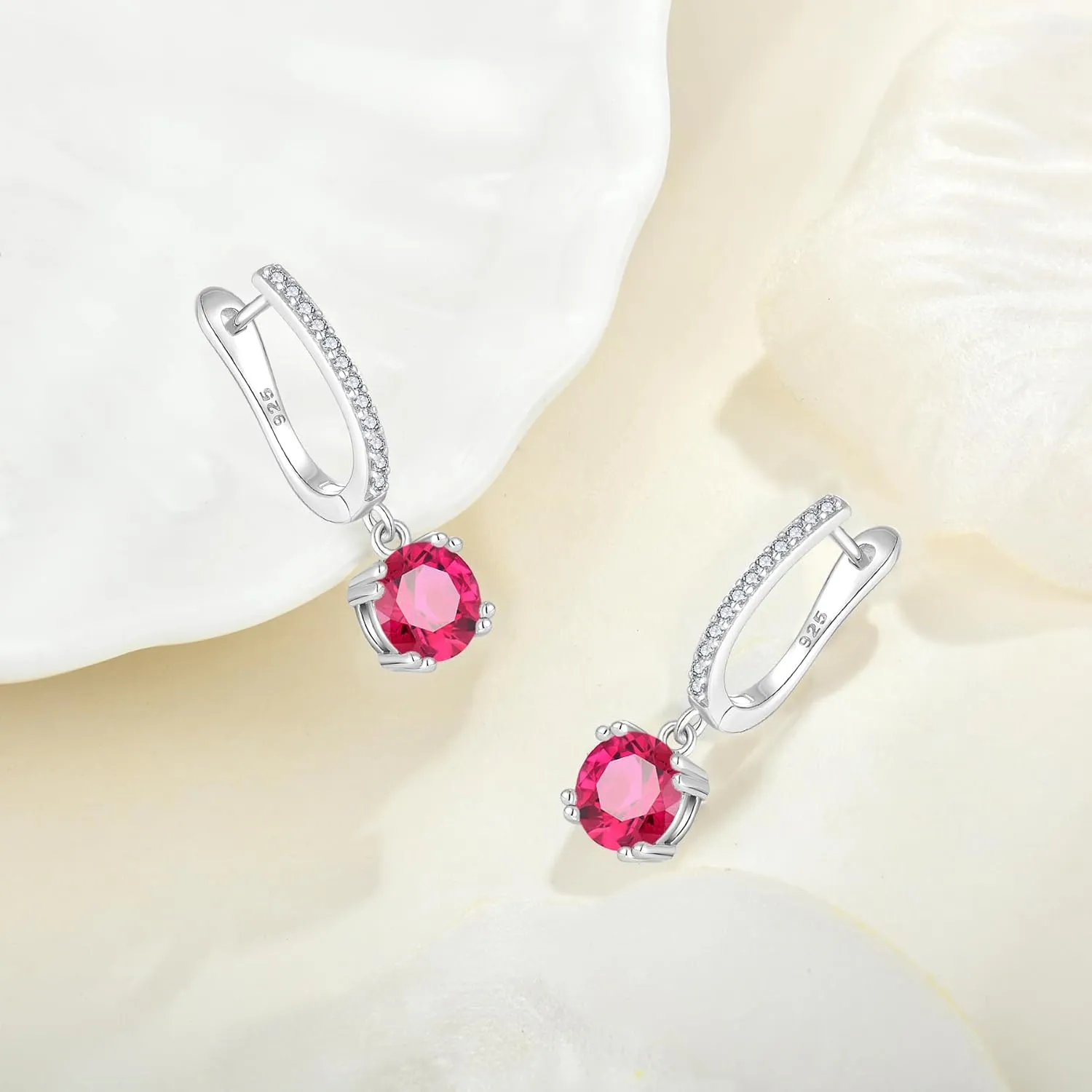 925 Sterling Silver Dangle Drop Birthstone Earrings for Women Cubic Zirconia Huggie Hoop Leverback Dangling Earring