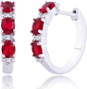 925 Sterling Silver Diamond Gemstone Hoop Earrings | Birthstone Round Hoop Earrings for Women with Real Diamonds | Hypoallergenic 20MM Sapphire Ruby or Emerald Birthstone Earrings by MAX   STONE