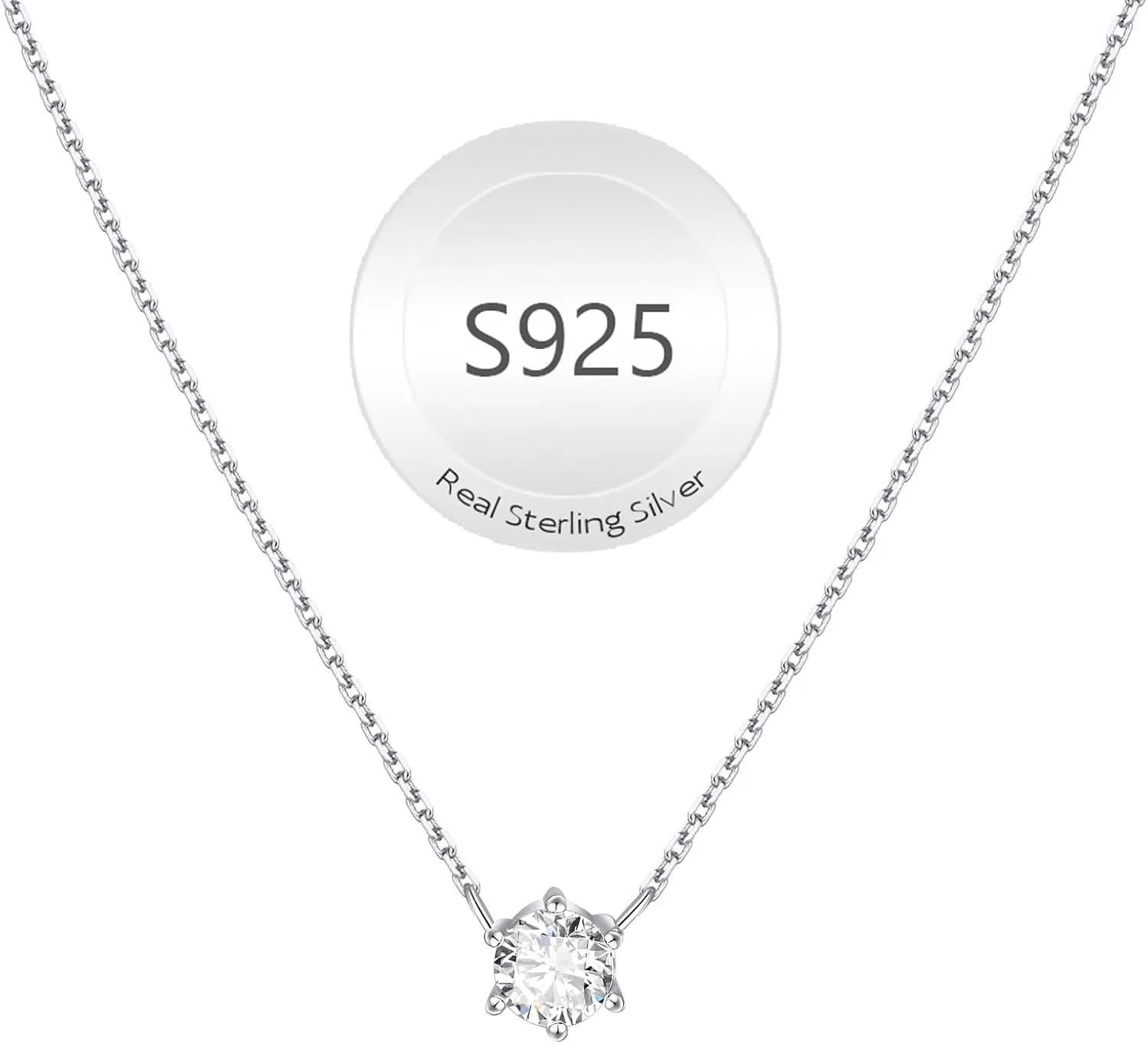 925 Sterling Silver Diamond Necklaces for Women, S925 Pure Silver Dainty Cubic Zirconia Necklace, Single Pendant Necklaces for Mom Grandma Mother Day Birthday Valentines