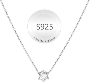 925 Sterling Silver Diamond Necklaces for Women, S925 Pure Silver Dainty Cubic Zirconia Necklace, Single Pendant Necklaces for Mom Grandma Mother Day Birthday Valentines
