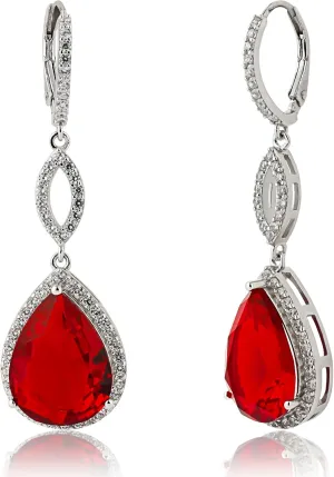 925 Sterling Silver Gemstone Drop Earrings for Women | 16x12MM Pear Shape Teardrop Earrings | Anti-Tarnishing & Hypoallergenic Dangle Earrings by MAX   STONE