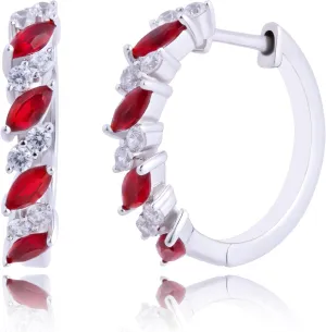 925 Sterling Silver Gemstone Hoop Earrings with CZ Accent Stones | Marquise Birthstone Hoop Earrings for Women | Hypoallergenic 20MM Blue Sapphire Ruby or Emerald Birthstone Earrings by MAX   STONE