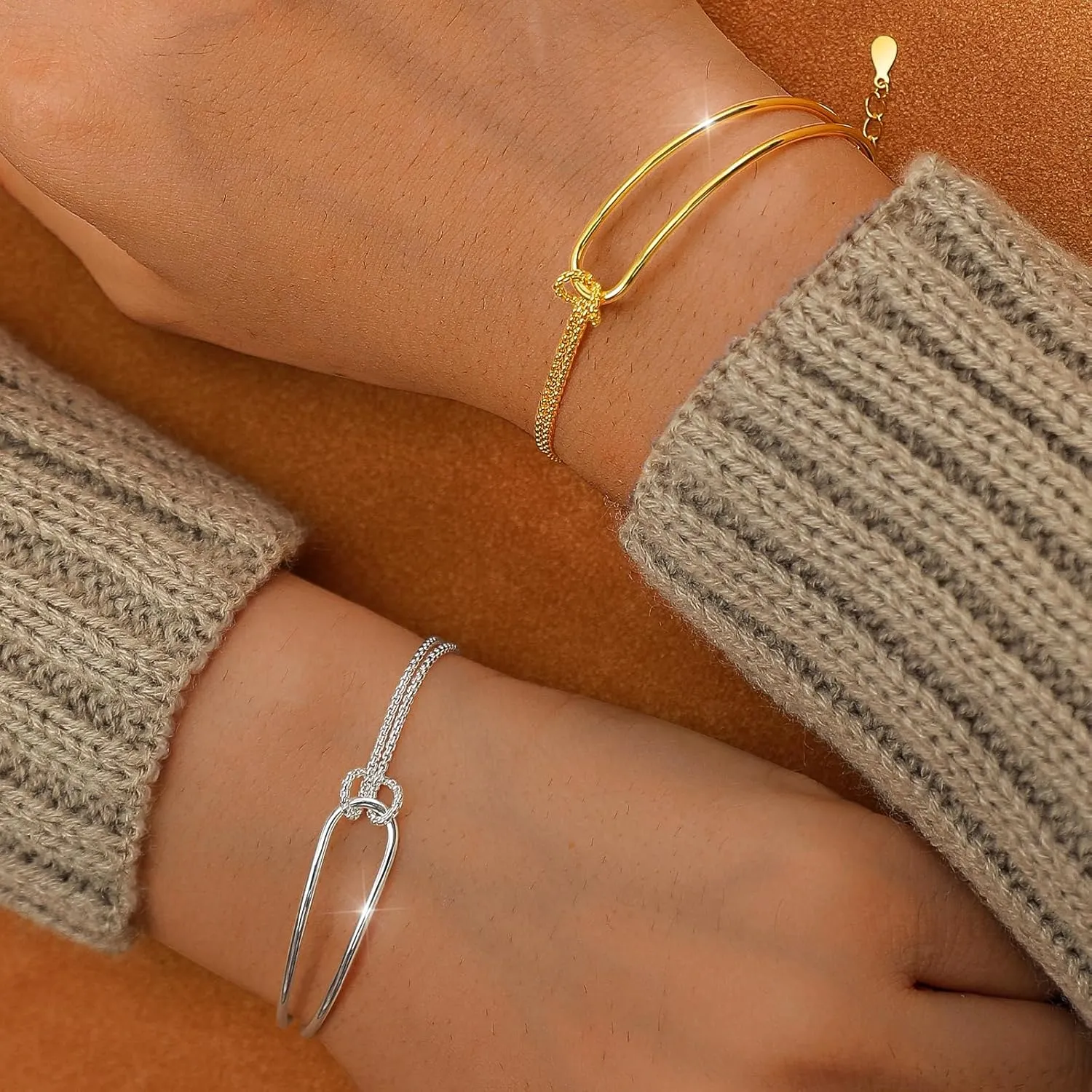 925 Sterling Silver Knot Bracelet for Women14K Gold Plated Matching Bracelet for Couples Mother Daughter Love Knot Double Layered Bracelet Forever Infinity Bracelet Friendship Birthday Jewelry for Her