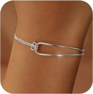 925 Sterling Silver Knot Bracelet for Women14K Gold Plated Matching Bracelet for Couples Mother Daughter Love Knot Double Layered Bracelet Forever Infinity Bracelet Friendship Birthday Jewelry for Her