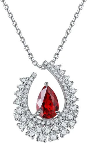 925 Sterling Silver Necklaces for Women,Water Drop with 2.7ct Created Ruby Necklaces for Women Silver Red Wedding