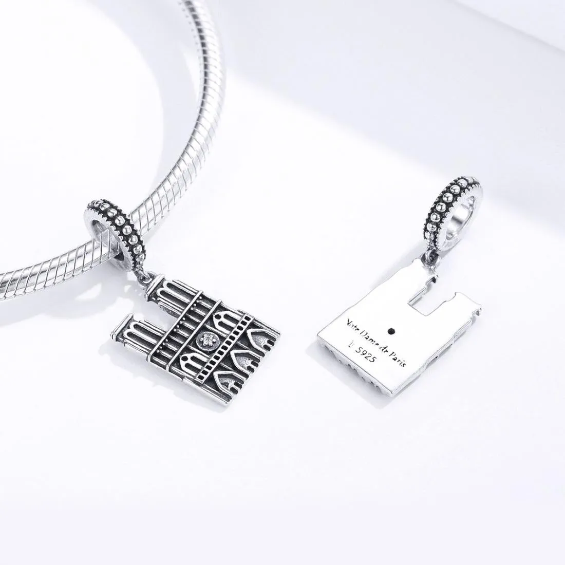 925 Sterling Silver Parisian Charm Bracelet & Necklace Set