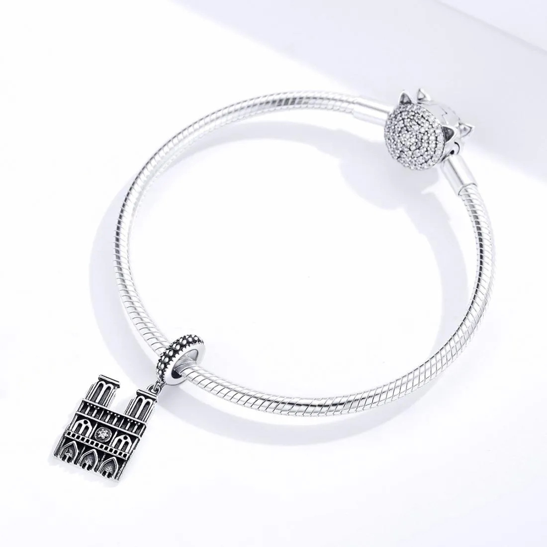 925 Sterling Silver Parisian Charm Bracelet & Necklace Set