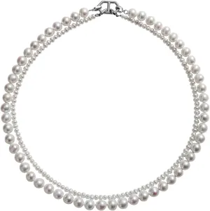 925 Sterling Silver Pearl Necklace, Silver Cute Necklaces for Women 2 Layered Pearl White Pearl Necklaces 42/46cm