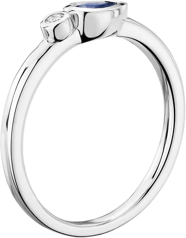 925 Sterling-Silver Stacking Ring Created-Blue Sapphire Faceted Gemstone Gorgeous Bezel-Set Pear-Shaped and a Round White Cubic Zircon Stone for Women Ring US Size 4 to 13