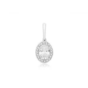 9ct White Gold Oval Zirconia Pendant PN1015W