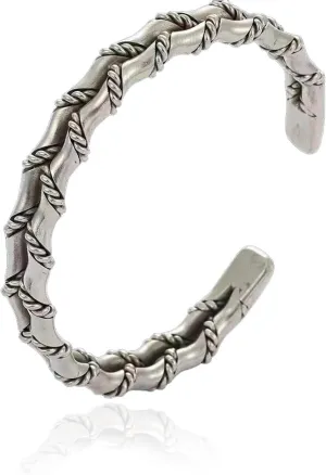 ABJFJE Retro Silver Adjustable Open Bamboo and Feather Cuff Bracelets for Men Vintage Leaf Feather Cuff Bracelet for Men Women Jewelry Gift