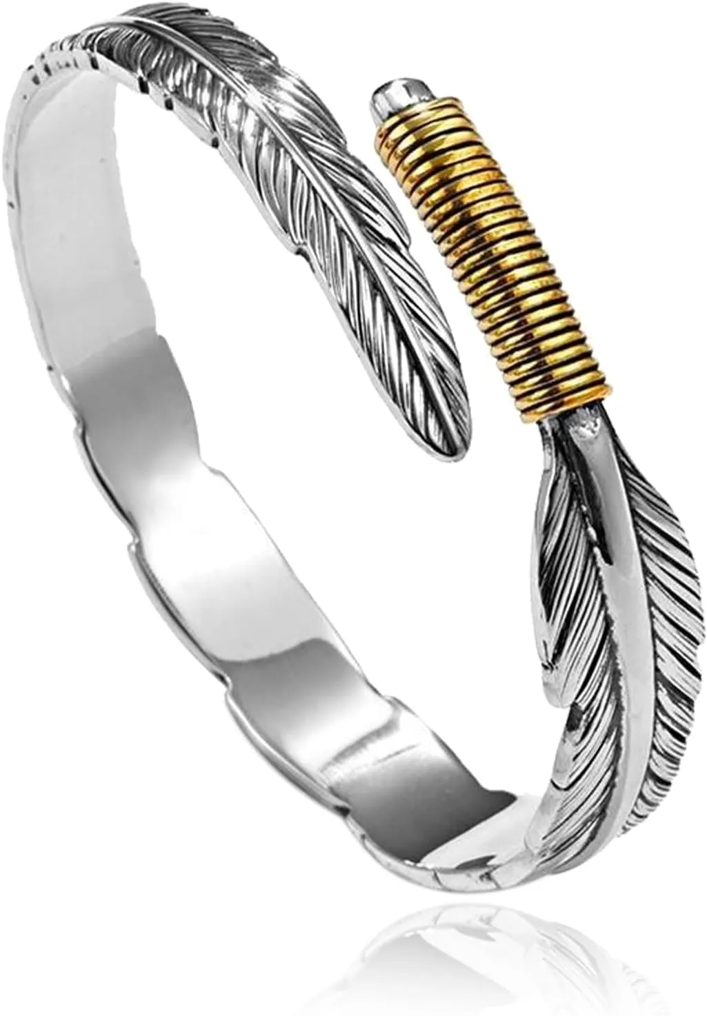 ABJFJE Retro Silver Adjustable Open Bamboo and Feather Cuff Bracelets for Men Vintage Leaf Feather Cuff Bracelet for Men Women Jewelry Gift