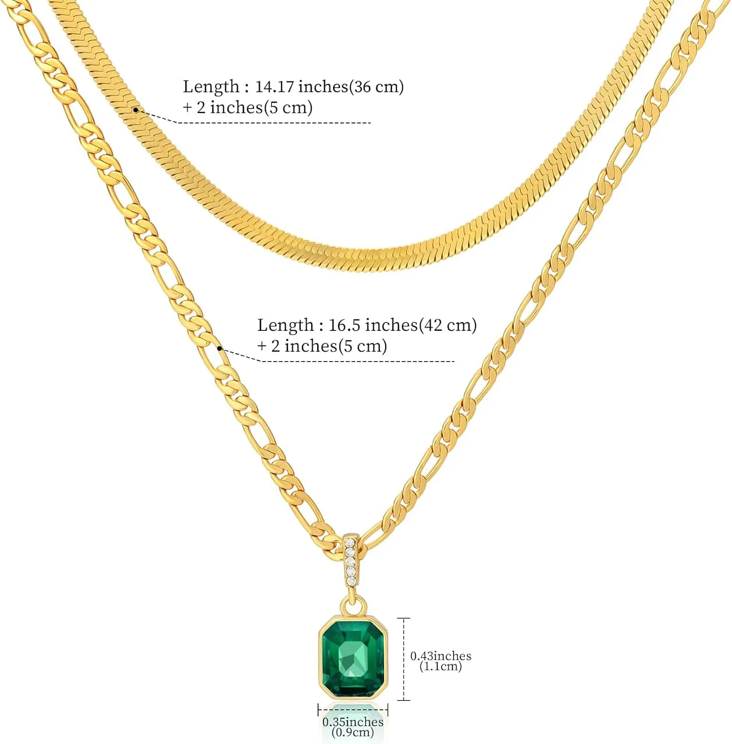ACECHA Gold Layered Necklaces for Women, 18K Gold Plated Emerald Pendant Rectangle Necklaces for Teen, Layering Choker Necklace Jewelry Gifts