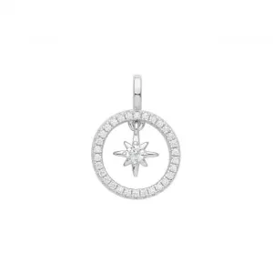 Acotis Silver Pendant Set Rhodium Zirconia Star In Cercle G61091