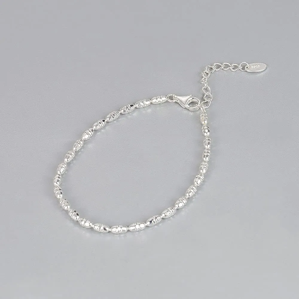 Adjustable Sterling Silver Bracelet for Women, Fashion Decoration Bracelets Silver Friendship Bracelets sterling Silver Adjustable Bracelet Sparkling Carved Beads Friendship Bracelets Gift S925 Silver