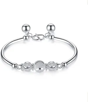 AdjustableSterling Silver Bangle Bracelet, Silver Bangles,Chain Bracelets,Bracelets Silver Bangles for Women Solid 925,Elegant Silver Bracelet for Women 925 Silver Creative Frosted Ball Silver Bangle