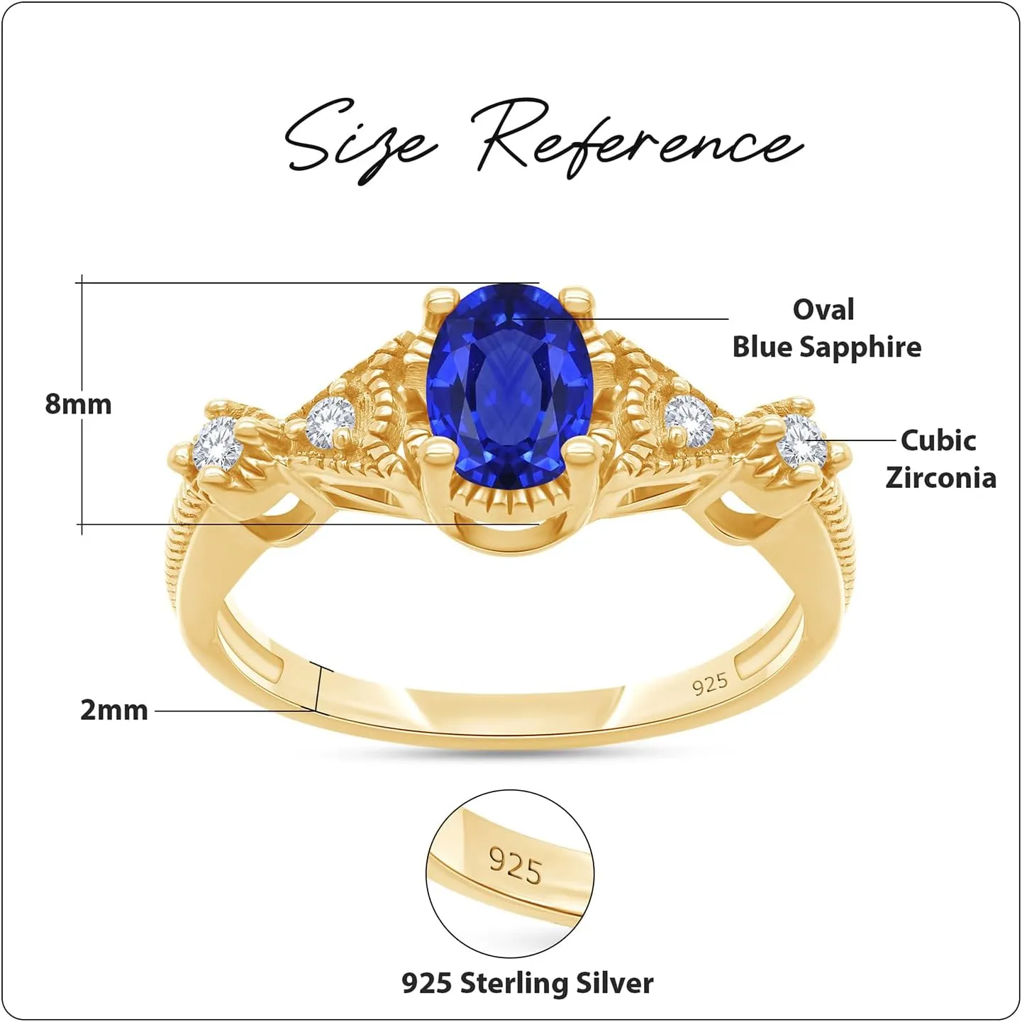 AFFY Oval Cut Simulated Blue Sapphire & Cubic Zirconia Fashion Ring in 14k Gold Over Sterling Silver