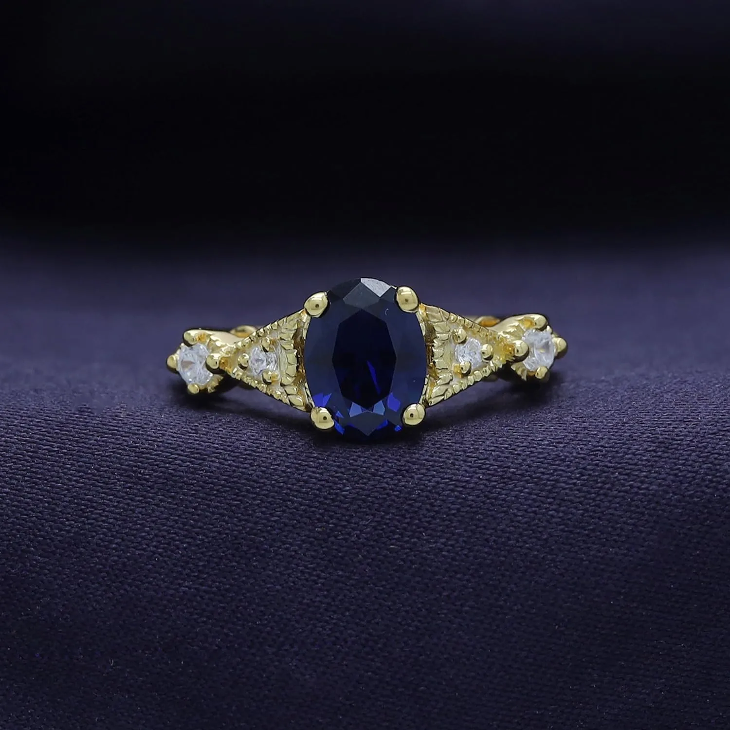 AFFY Oval Cut Simulated Blue Sapphire & Cubic Zirconia Fashion Ring in 14k Gold Over Sterling Silver