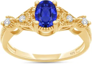 AFFY Oval Cut Simulated Blue Sapphire & Cubic Zirconia Fashion Ring in 14k Gold Over Sterling Silver
