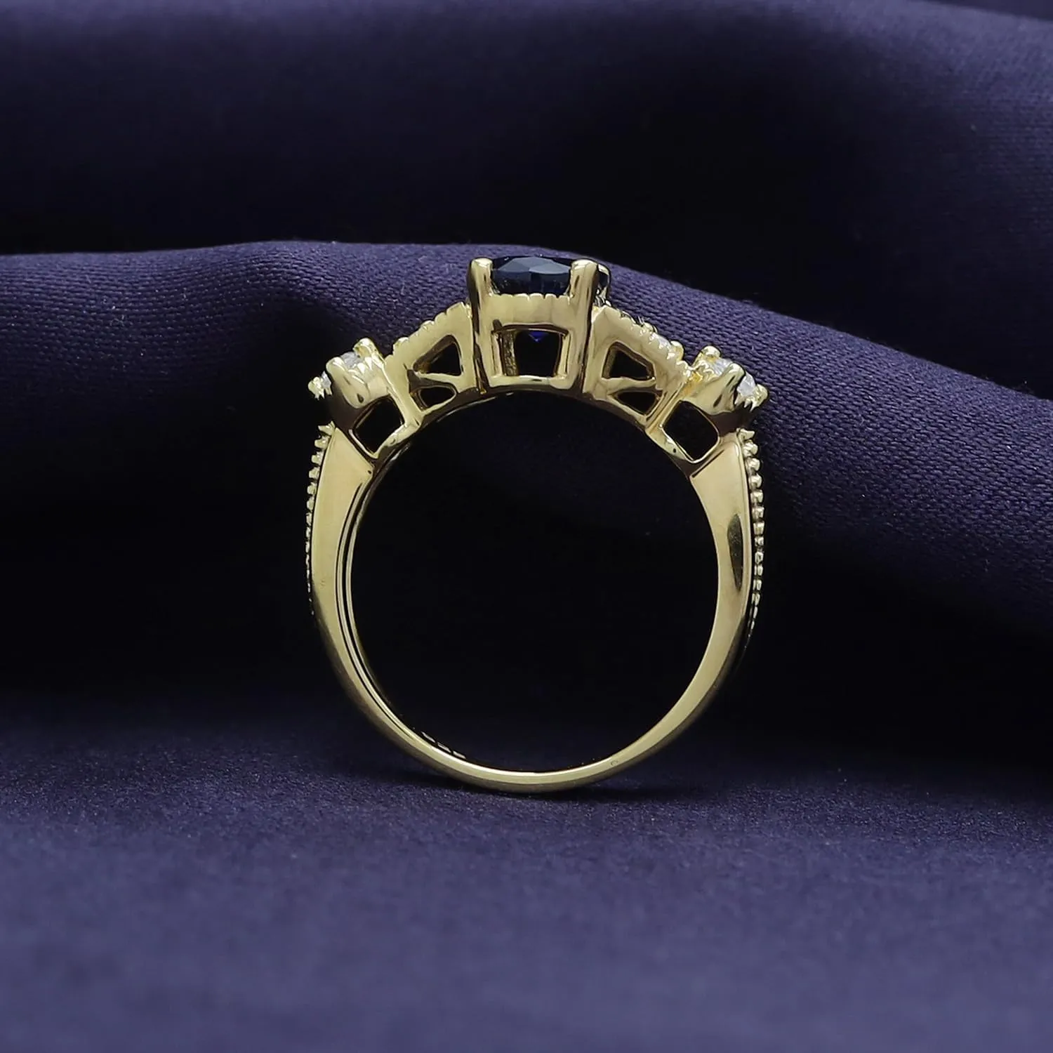 AFFY Oval Cut Simulated Blue Sapphire & Cubic Zirconia Fashion Ring in 14k Gold Over Sterling Silver