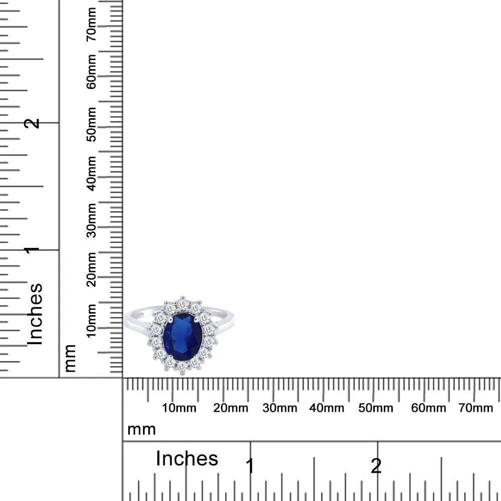AFFY Oval Cut Simulated Sapphire & Cubic Zirconia Cocktail Ring in 14k Gold Over Sterling Silver
