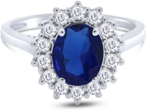 AFFY Oval Cut Simulated Sapphire & Cubic Zirconia Cocktail Ring in 14k Gold Over Sterling Silver