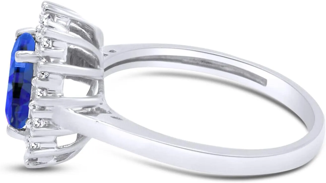 AFFY Oval Cut Simulated Sapphire & Cubic Zirconia Cocktail Ring in 14k Gold Over Sterling Silver