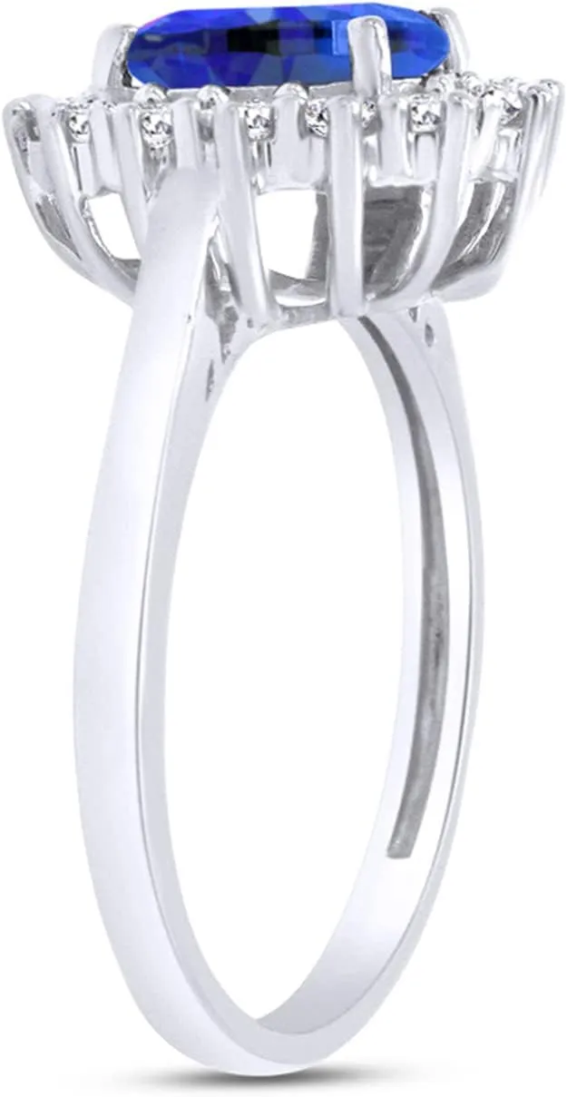 AFFY Oval Cut Simulated Sapphire & Cubic Zirconia Cocktail Ring in 14k Gold Over Sterling Silver