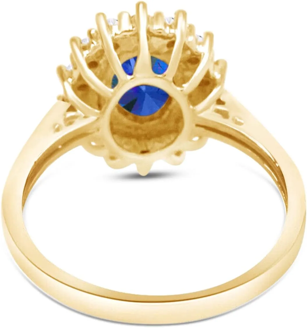 AFFY Oval Cut Simulated Sapphire & Cubic Zirconia Cocktail Ring in 14k Gold Over Sterling Silver