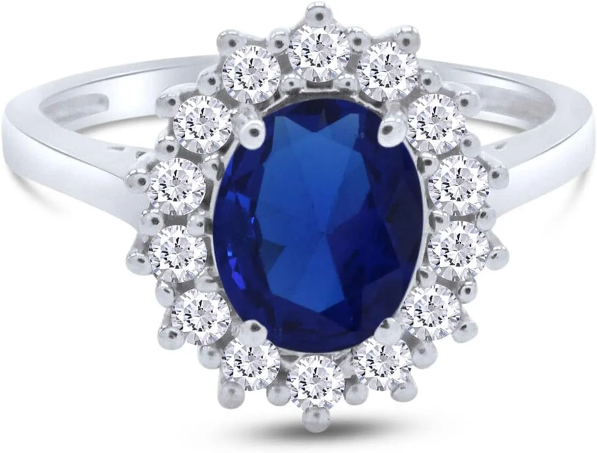 AFFY Oval Cut Simulated Sapphire & Cubic Zirconia Cocktail Ring in 14k Gold Over Sterling Silver