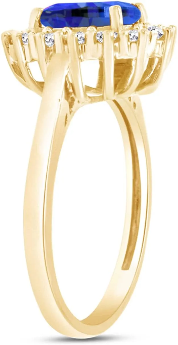 AFFY Oval Cut Simulated Sapphire & Cubic Zirconia Cocktail Ring in 14k Gold Over Sterling Silver
