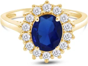 AFFY Oval Cut Simulated Sapphire & Cubic Zirconia Cocktail Ring in 14k Gold Over Sterling Silver