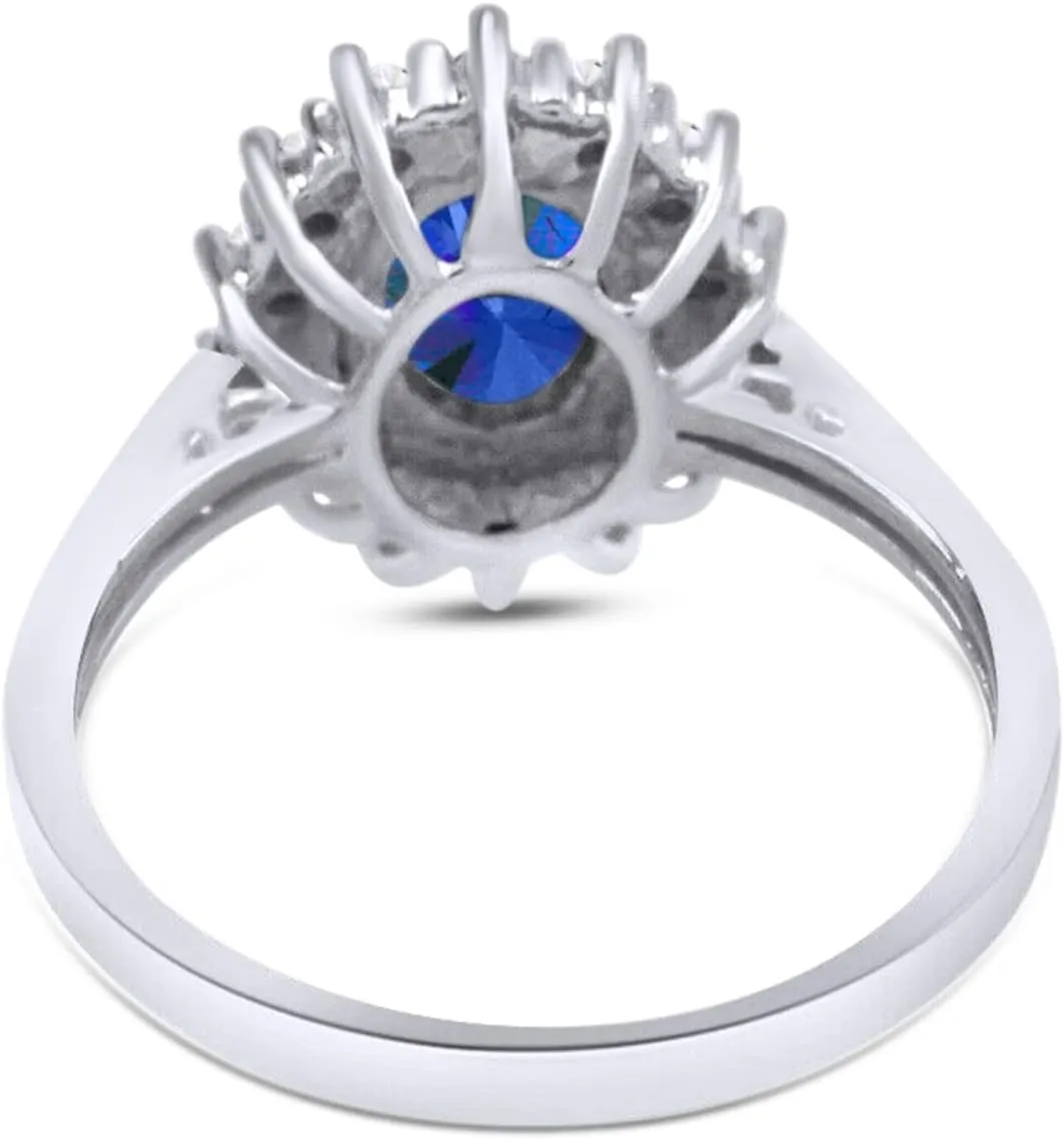 AFFY Oval Cut Simulated Sapphire & Cubic Zirconia Cocktail Ring in 14k Gold Over Sterling Silver