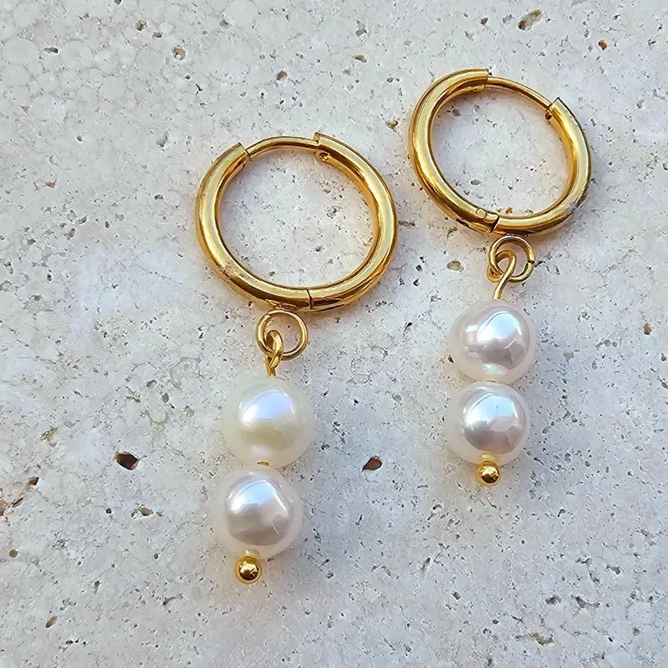 Akoya Pearl Hoop Earrings with Dangling