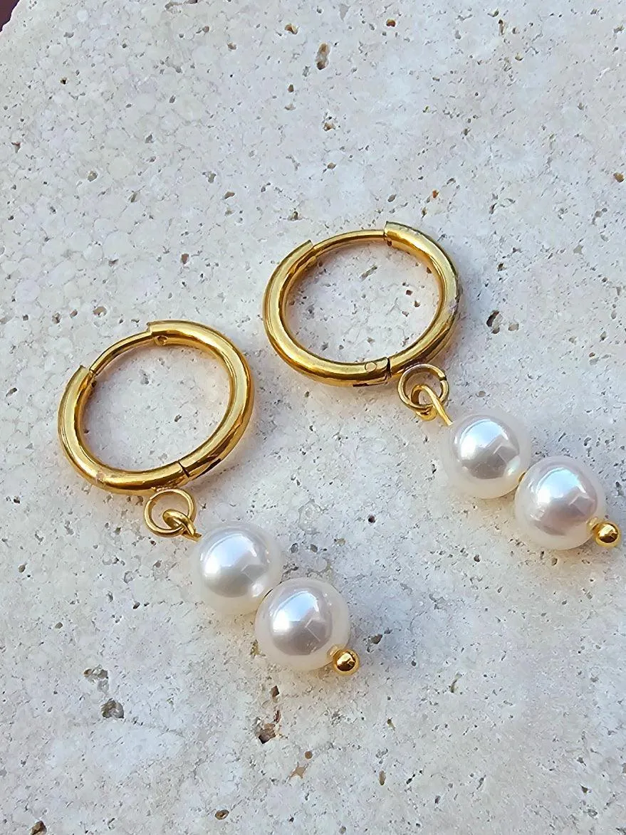 Akoya Pearl Hoop Earrings with Dangling