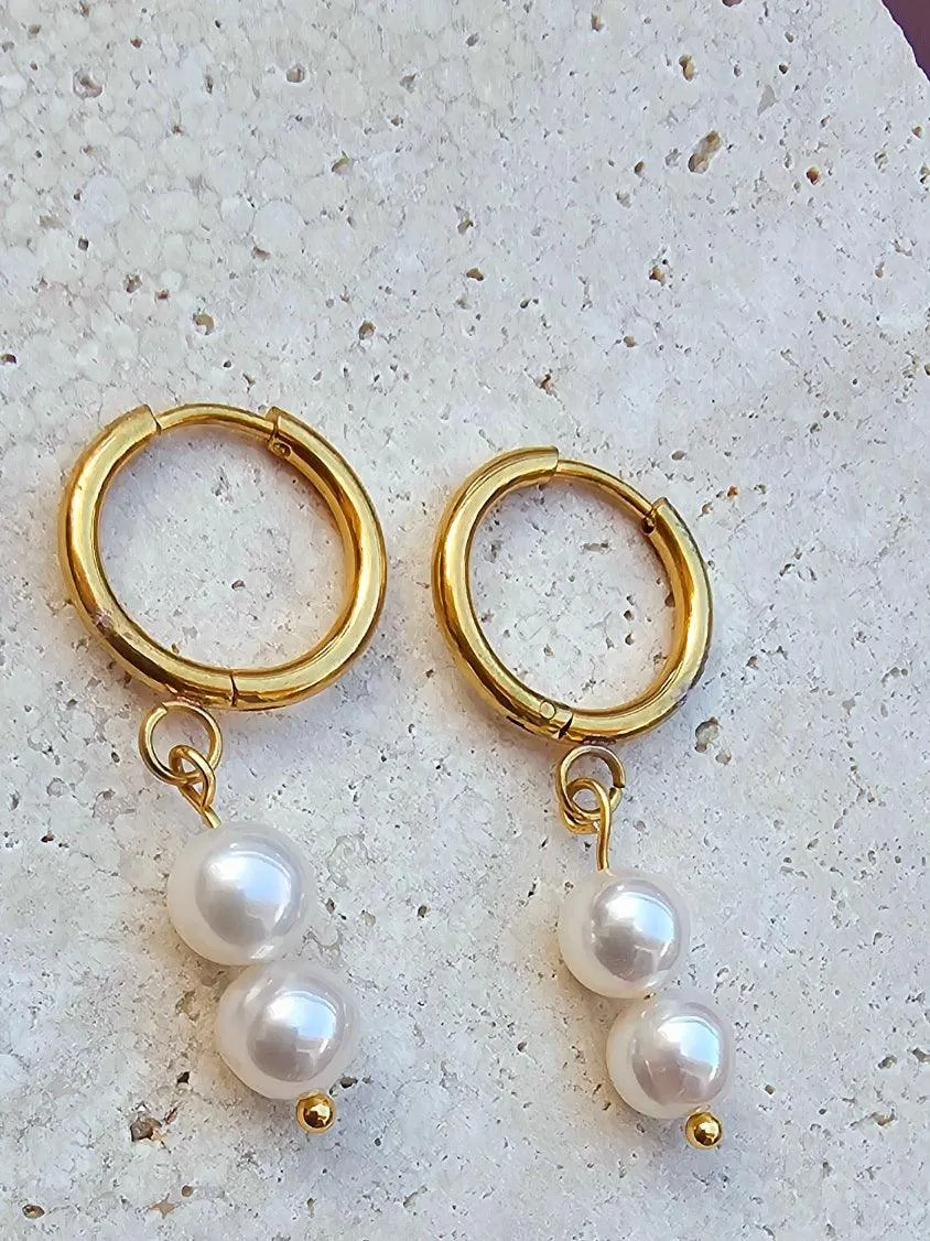 Akoya Pearl Hoop Earrings with Dangling