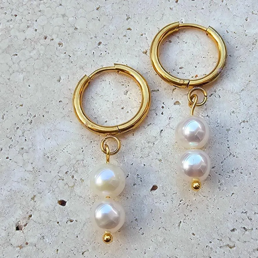 Akoya Pearl Hoop Earrings with Dangling
