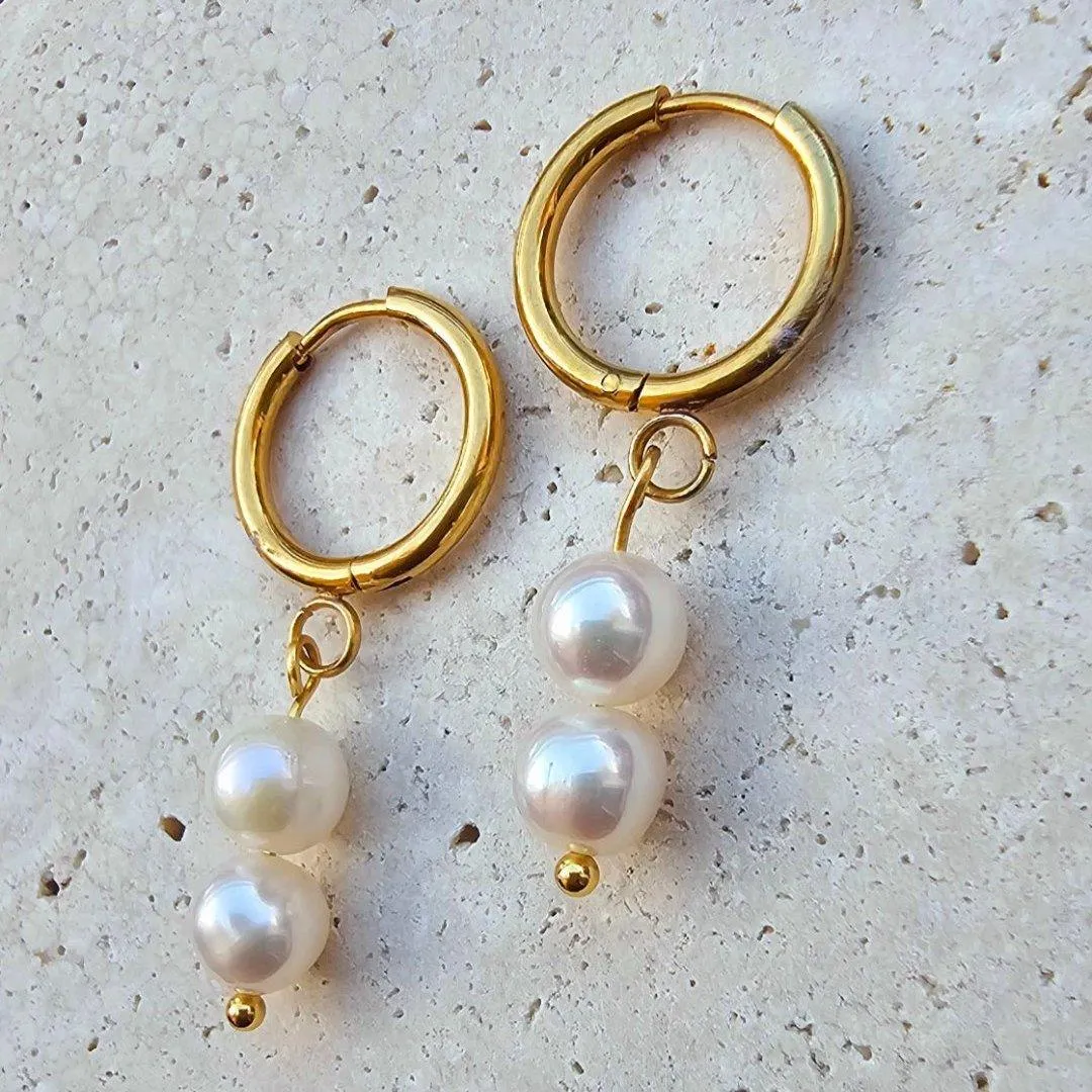 Akoya Pearl Hoop Earrings with Dangling