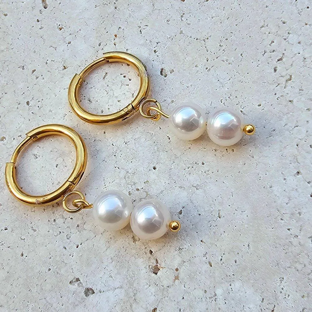 Akoya Pearl Hoop Earrings with Dangling