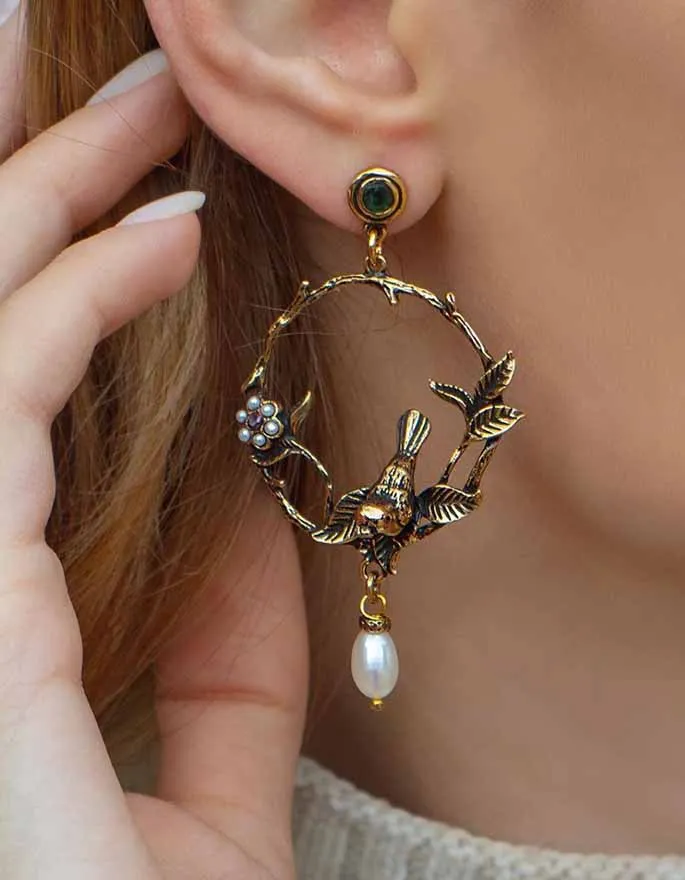 Alcozer Circle Dangle Earrings | Pearls | Nature-inspired