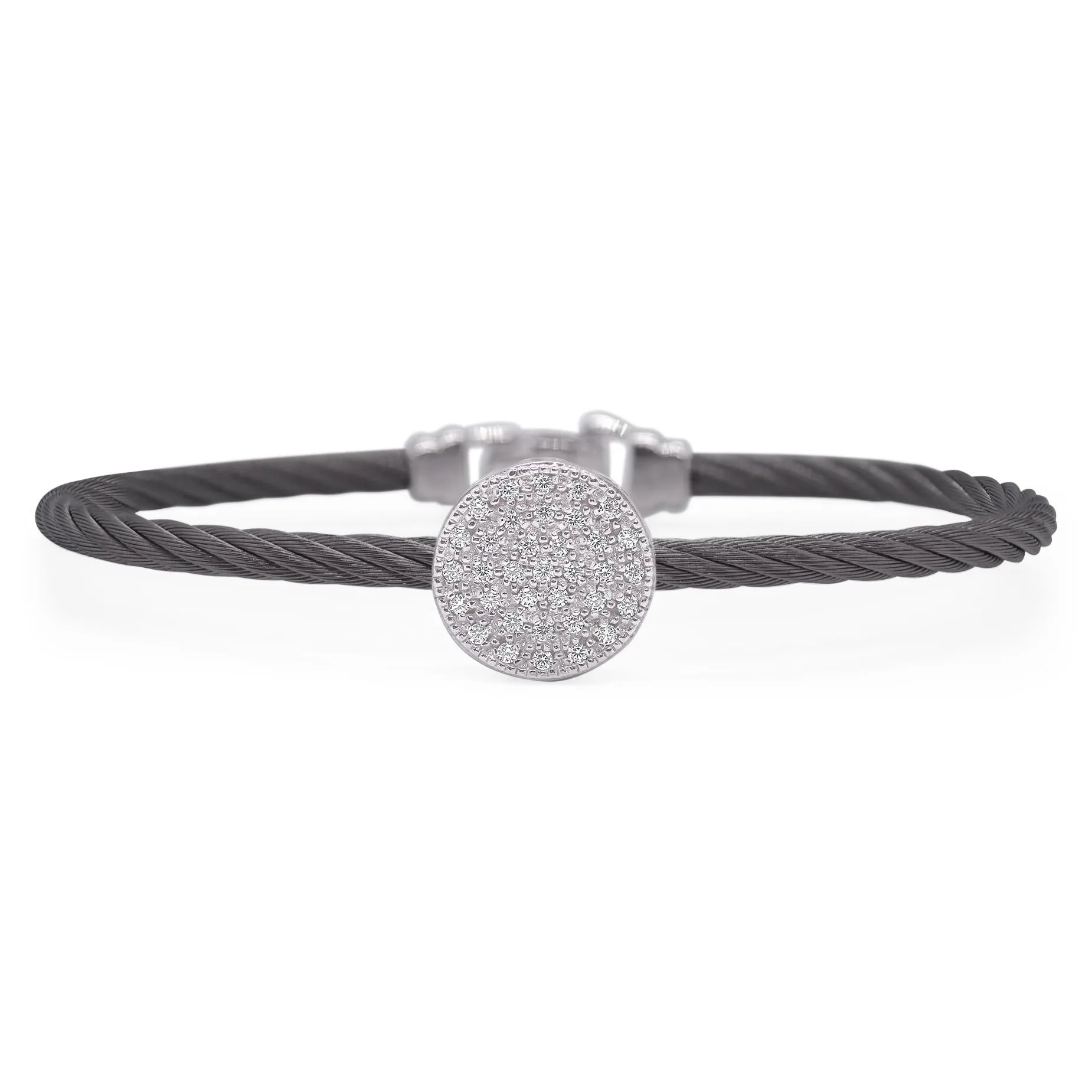 ALOR 1/4ctw Diamond Black Cable Stainless Steel and White Gold Taking Shapes Disc Bracelet