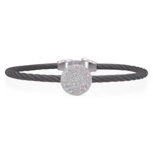 ALOR 1/4ctw Diamond Black Cable Stainless Steel and White Gold Taking Shapes Disc Bracelet