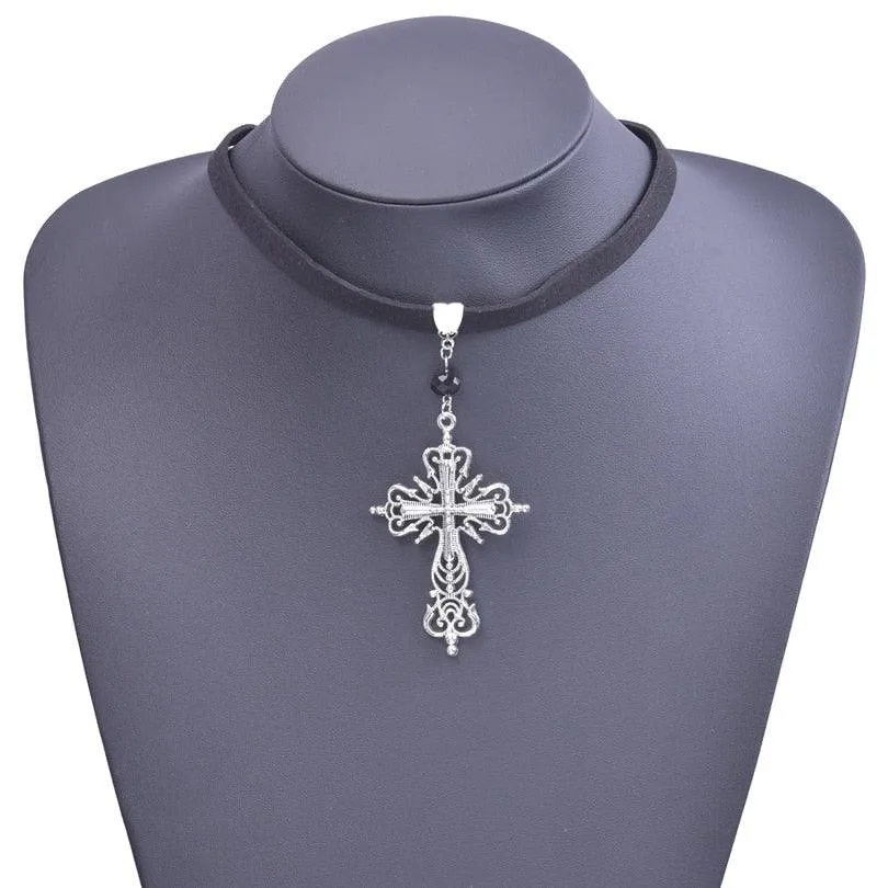 Amazing Gothic Religion Cross Cross Choker Aesthetic Design Pendant Necklaces For Women -  Christian Jewellery