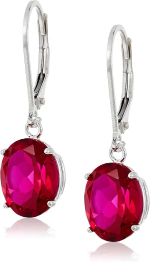 Amazon Essentials 925 Sterling Silver 4.5 Cttw, 8 x 10mm Oval Gemstone Leverback Dangle Earrings, Birthstone Elegant Jewelry for Women (previously Amazon Collection)