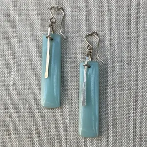 Amazonite and Sterling Silver Long Rectangle Earrings