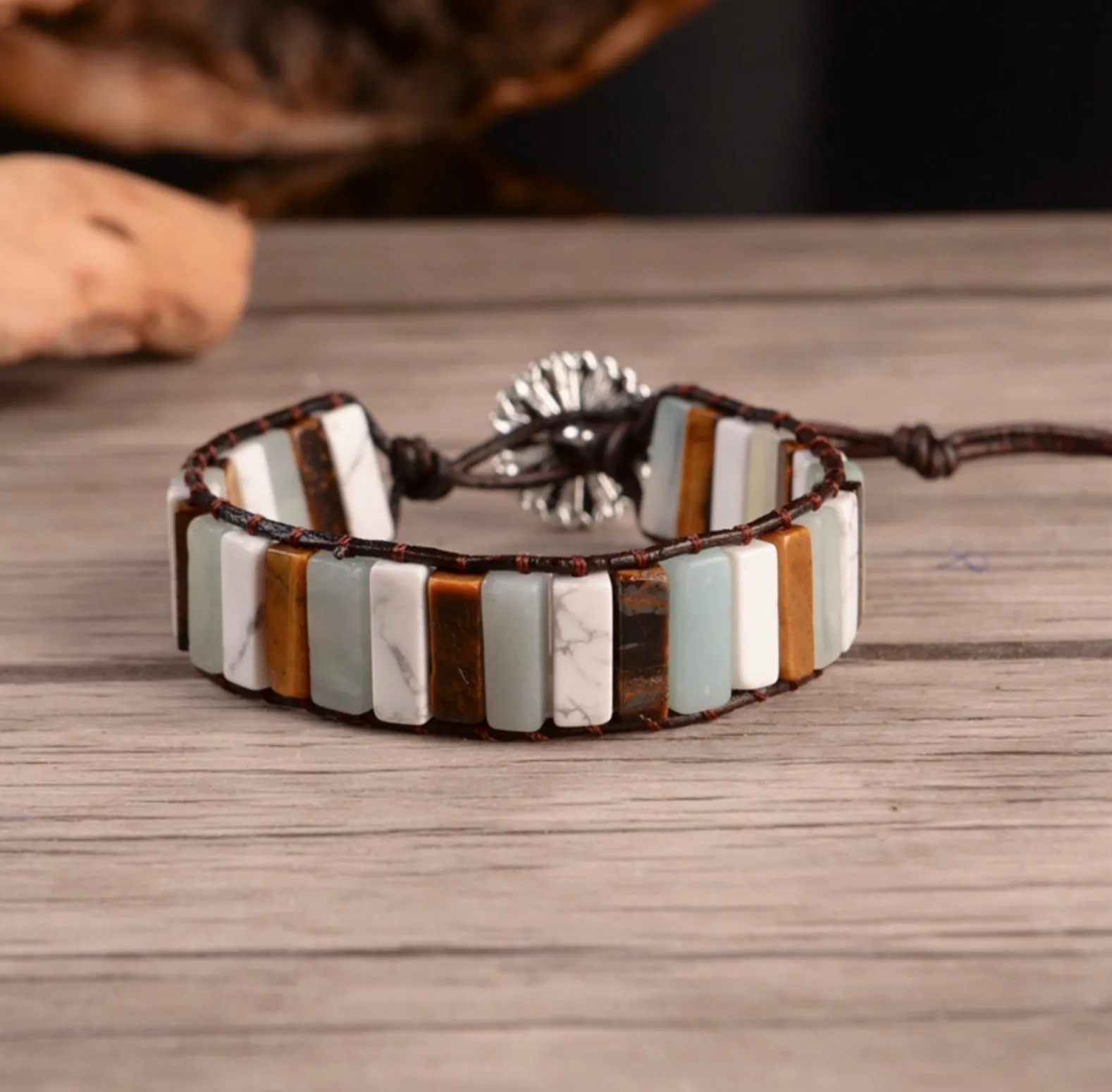 Amazonite, Tigers Eye and White Turquoise Bracelet