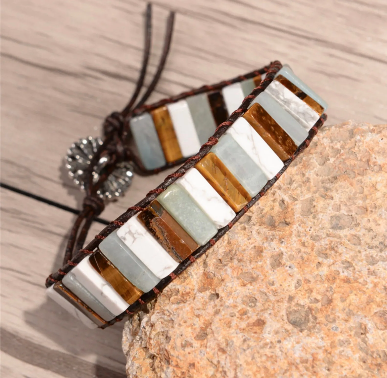 Amazonite, Tigers Eye and White Turquoise Bracelet