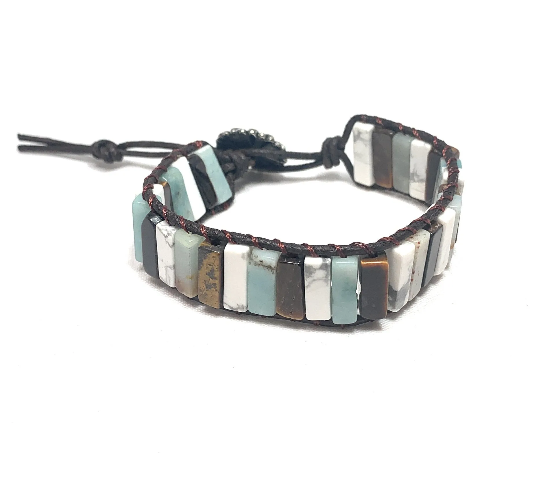 Amazonite, Tigers Eye and White Turquoise Bracelet