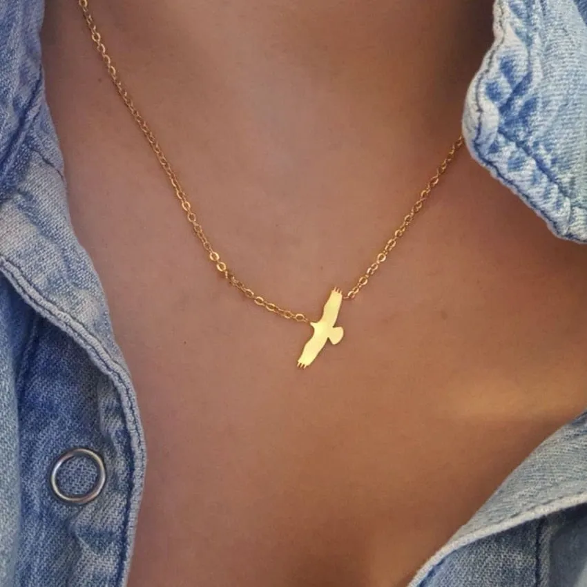 American Flying Eagle Necklace For Women Men Bird Animal Jewelry Gold